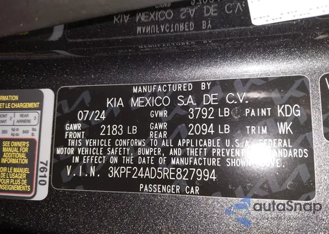 2024 Kia Forte Lxs из США, поврежденный, VIN 3KPF24AD5RE827994